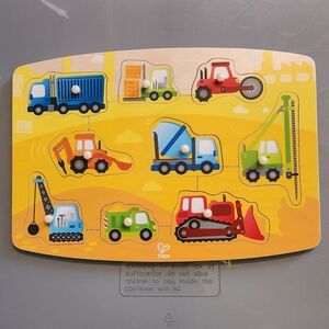 Wooden Vehicle Peg Fine Motor Toddler Puzzle - Yellow and Red Hape Lakeshore